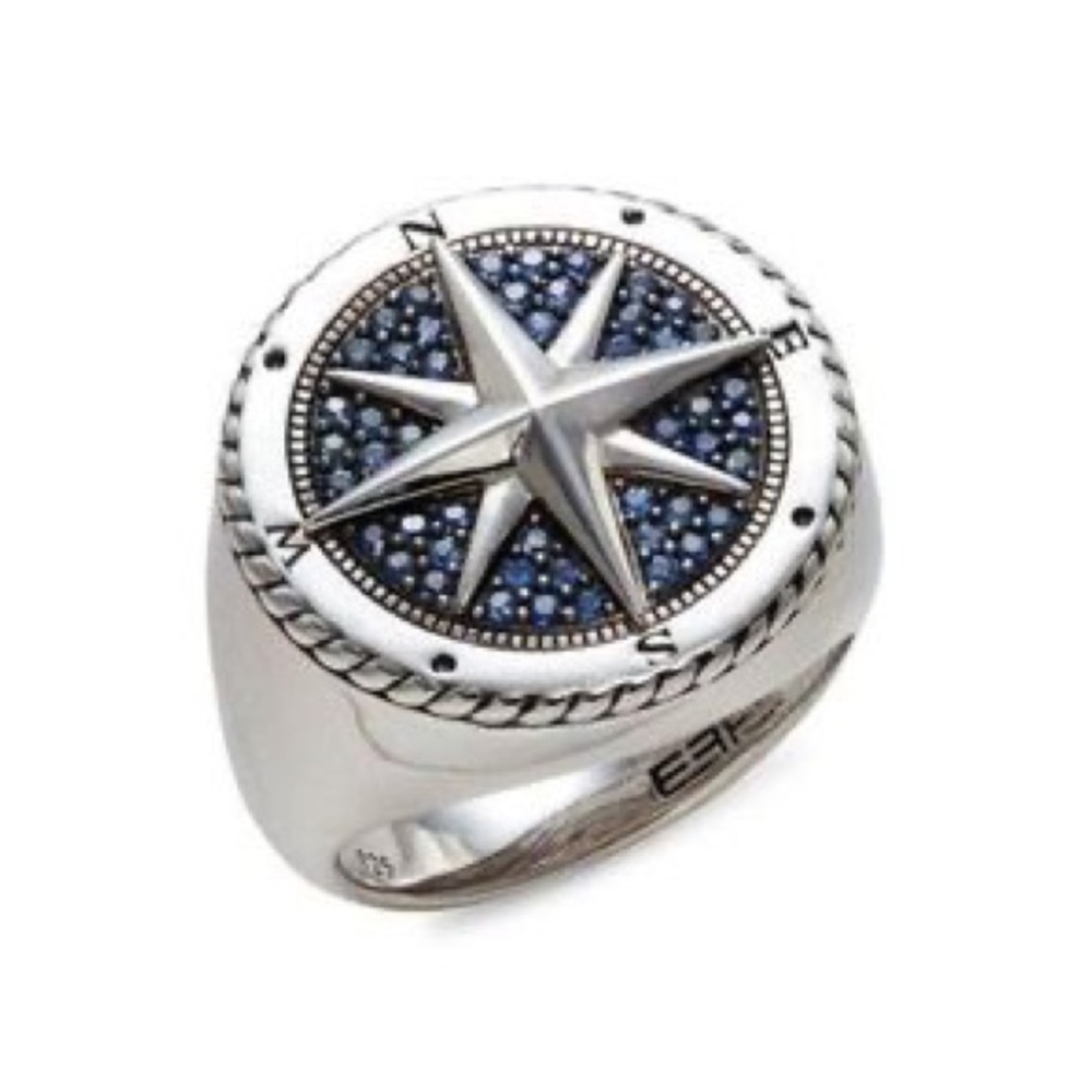 Effy Men’s Sterling Silver And Sapphires Stamp Ring, Size 10